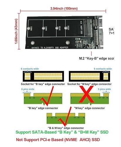 Image of Tobo M.2 NGFF to 22-Pin SATA III for NGFF M.2 to SATA Converter Adapter Card Based Key B /B + M 2280 2260 2242 2230mm SSD Super Speed 6Gbps for Laptop Desktop TD-1067HS