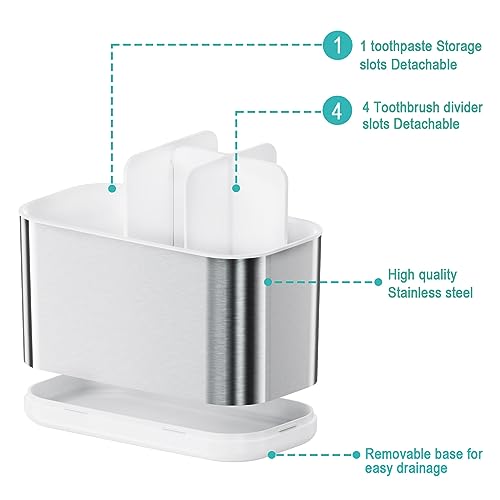 Colist Toothbrush Holder Stainless Steel, Electric Toothbrush Organiser with 5 Detachable Compartments for Family Bathroom Countertop Space Saving - Cosy Home Interiors Colist Toothbrush Holder Stainless Steel, Electric Toothbrush Organiser with 5 Detachable Compartments for Family Bathroom Countertop Space Saving - Image 4