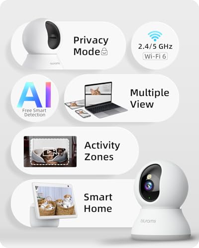 blurams 5G Cameras for Home Security, 2K Pet Camera with Phone App, 360° PTZ Indoor Camera w/Dual-Band WiFi6, Free Human/Motion/Sound Detection, 2-Way Talk, Night Vision, Compatible with Alexa, 2Pack - Image 3