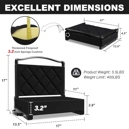 Kaganoon 2pcs Stadium Seats with Back Support Cushion, Folding Stadium Seats for Bleachers Hold up 400lbs, Wide Bleacher Seat with Shoulder Strap & Handle Perfect for Sports Events