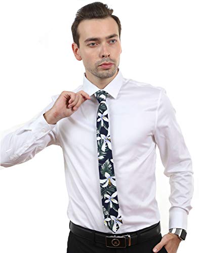 Image of JESLANG Men's Cotton Printed Floral Tie 2.56 inch Skinny Narrow Necktie Various Designs