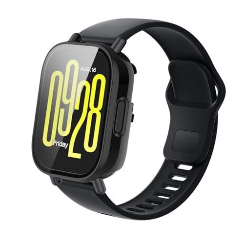 For Redmi Watch 5 Active �p �P�[�X �J�o�[�yKONXISA�z�X�}�[�g�E�H�b�` �P�[�X+�t�B���� ��̌^�iPC�P�[�X+�����K���X�t�j���E�ȒP �����ߗ� �C�菝�h�~ �Ռ��z�� �����[�d�\ �S�ʕی�i�u���b�N�j