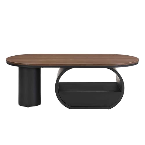 Image of Faux Marble Nesting Coffee Table Set of 2 | Coffee Table Set with End Table,Oval Living Room Table with Gold Metal Base,Marble Grain Top & 1 Drawer,Stack Tea Table Set