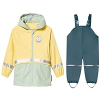 SEVEN BB Kids Waterproof Jacket and Trousers Rain Suit Boys Muddy Puddle Trousers Set Baby Girls PU Waterproof Dungarees Raincoat Set Fleece Lined Owl 3-4 Years