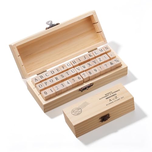Etehup 42PCS Vintage Wooden Rubber Letter Stamps Set Alphabet & Number & Symbol Stamps with Storage Case for DIY Crafts Scrapbooking Card Making Art Projects and More