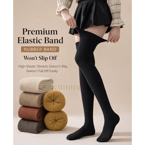 Image of Kaththai Wool Warm Thigh High Socks for Women | Soft & Breathable Knit Thermal Leg Warmers | Versatile Multi-Way Wear, Knee-Length | Winter & Fall Essential