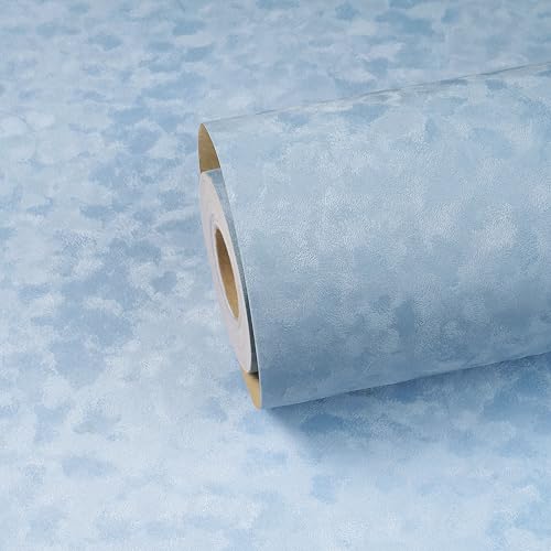 ReWallpaper Blue Wallpaper Self Adhesive Velvet Fabric Wallpaper Light Blue Floral Sticky Back Plastic Patterned Flocking Contact Paper for Crafts Jewellery Box Felt Liner Thicken 44.5cm×2m