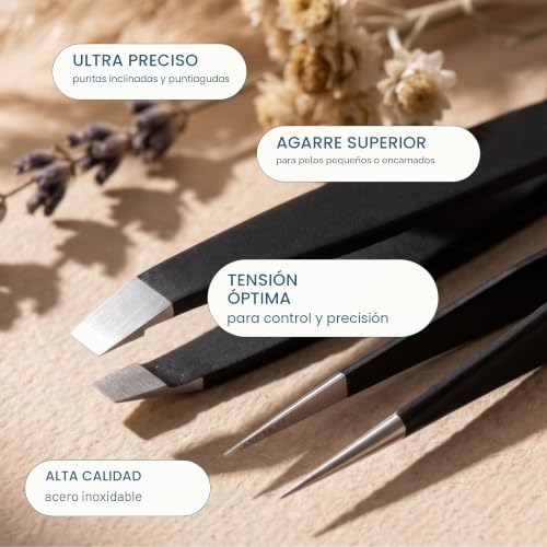 Pinzas de la ceja de alta precisión juego Cliganic negro de diseño ergonómico 4