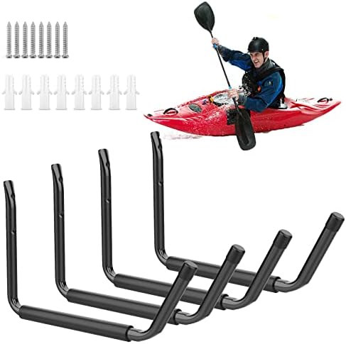 4 Pack Heavy Duty Garage Indoor Kayak Storage Hooks, Wall Mount Utility Hanging Rack, Garage Storage Canoe Hangers for Ladders, Folding Chairs, Bike, Boat, Surfboard, Paddle-board and Ski Board