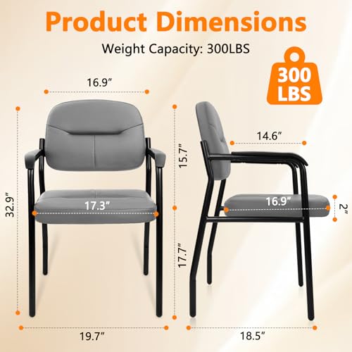 Image of CLATINA Leather Office Guest Chair Sets of 6, Reception Chair No Wheels with Armrests and Lumber Support, Ergonomic Desk Armchair for Meeting Waiting Conference Lobby Room Shool Study, Grey