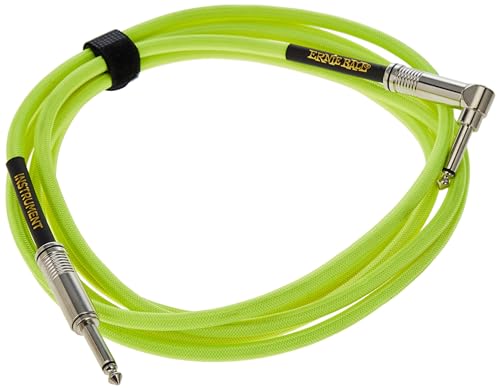 Image of Ernie Ball Braided Instrument Cable, Straight /Angle, 10ft, Neon Yellow (P06080)