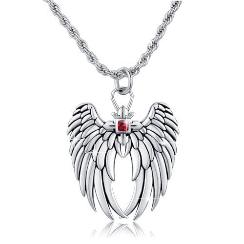 Collier ailes d'ange argent 925 croix pendentif gothique homme et femme 55cm