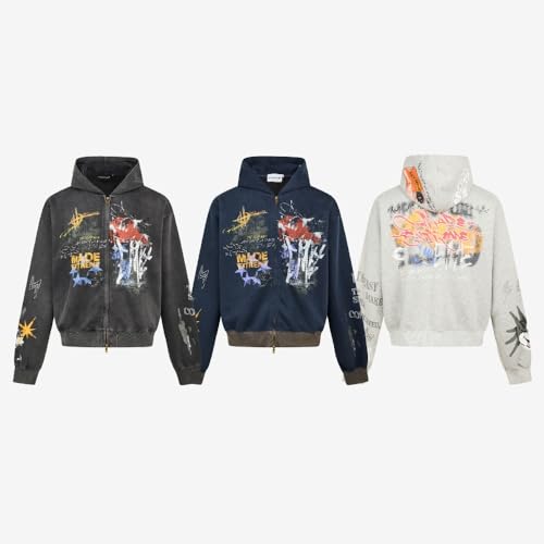 Y2K men's and women's retro graffiti printed hooded sweatshirts, loose casual jackets for couples2