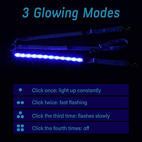 LED Light Horse Breastplate Collar Adjustable Visibility Tack Equestrian Safety Gear with 3 D-Ring 3 Lighting Modes for Night Horse Back Riding Horse Show (1 Piece, Blue)