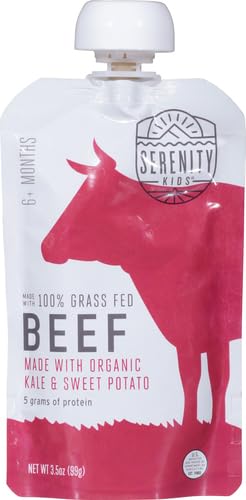 Image of Serenity Kids 6+ Months Baby Food Pouches Puree Made With Ethically Sourced Meats & Organic Veggies | 3.5 Ounce BPA-Free Pouch | Grass Fed Beef, Kale, Sweet Potato | 1 Count (Pack of 2)