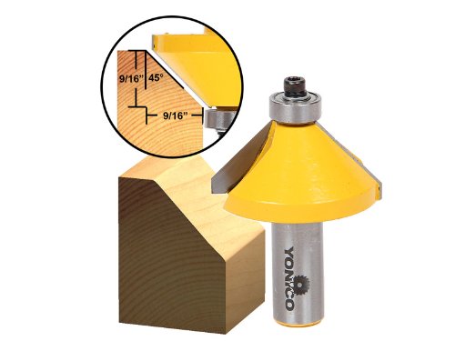 Yonico 13107 - Chamfer Edge Forming Router Bit, Chamfer Angle: 45 Deg., Cutting Height: 9/16" - 1/2" Shank - Image 3