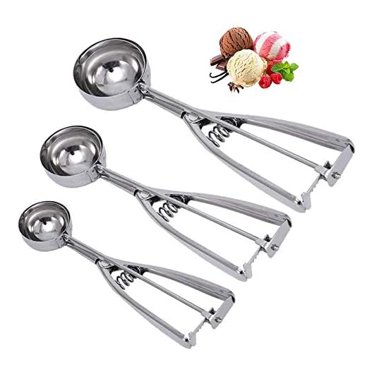 Linwnil Cookie Scoop Set - Small/1 Tablespoon, Medium/2 Tablespoon, Large/3 Tablespoon - Ice Cream Scoop Set, 18/8 Stainless Steel Dough Scoop Cupcake Scoop Melon Baller