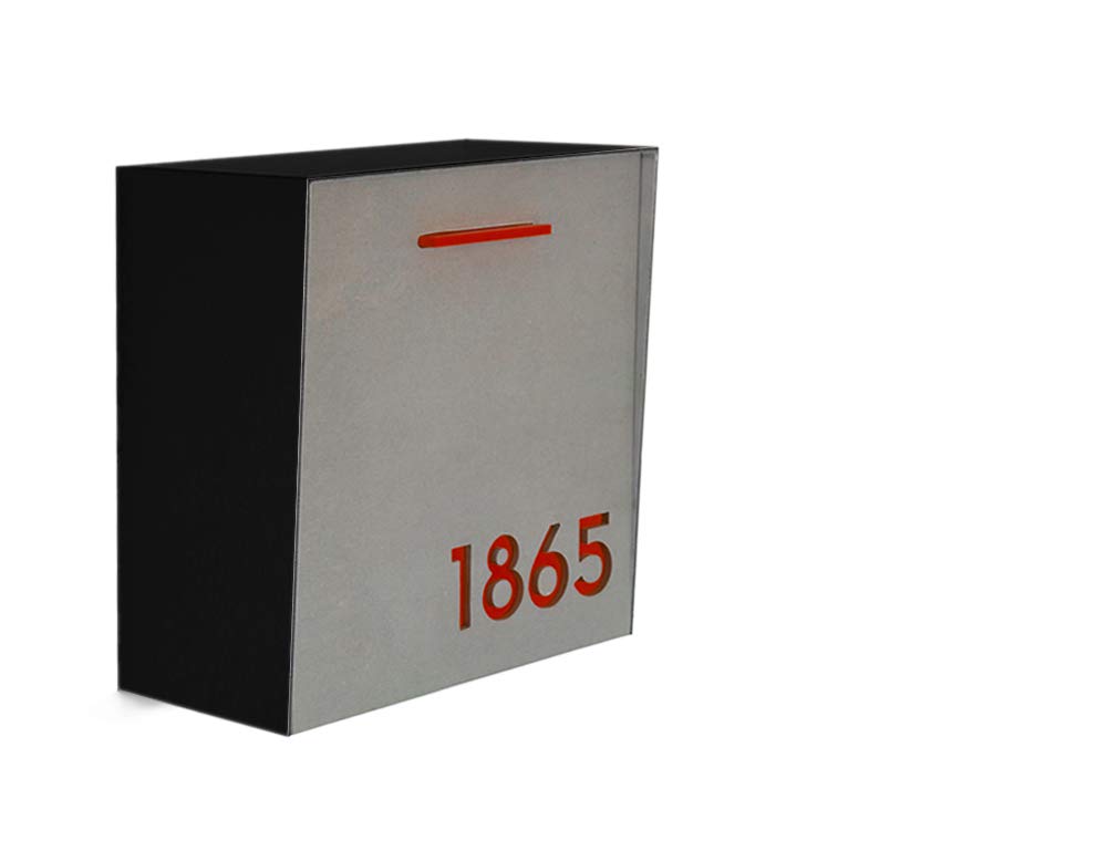 Mailbox with Concrete Face (Door), Black Aluminum Body and Red Acrylic Numbers, Modern Design, Custom Mailbox, Wall Mounted Mailbox Mailnest Type 1