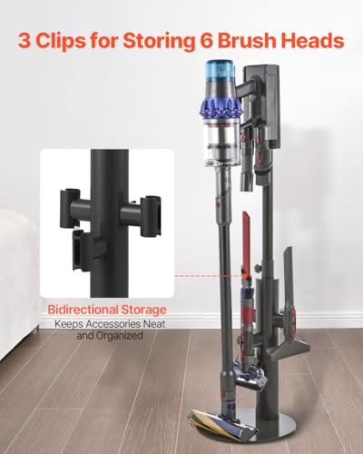 Image of VEVOR Vacuum Stand, Compatible With Dyson V7 V8 V10 V11 V12 V15 SV10 SV12 SV14 SV18 SV21 Upright Vacuum Cleaners & Accessories, Stable Vacuum Stand Holder with 3 Clips and Adjustable Height