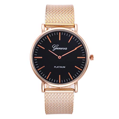 Relojes Casuales de Metal Mujeres Hombres Ginebra Mujeres Cuarzo clásico Reloj de Pulsera de Acero Inoxidable Pulsera Relojes Banda de Oro Superficie Negra Kaemma