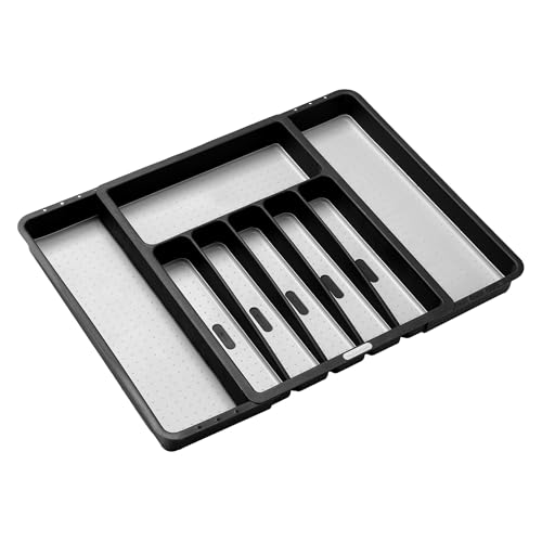 madesmart Expandable Utensil Tray, 8 Compartment Organizer for Forks, Knives & Spoons, Deep Storage for Ladles, Whisks & Serving Tools Non Slip, Soft Grip Base, Expands to Fit Most Drawers, Carbon madesmart Expandable Utensil Tray, 8 Compartment Organizer for Forks, Knives & Spoons, Deep Storage for Ladles, Whisks & Serving Tools Non Slip, Soft Grip Base, Expands to Fit Most Drawers, Carbon