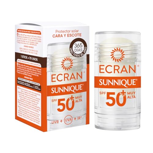 Ecran Sunnique - Crema Sólida FPS 50+, Protección Alta UVB + UVA e IR-A, Anti Polución y Luz Azul, Protege la Piel Facial, Fórmula con VitEox 80, Resistente al Agua - 30 ml