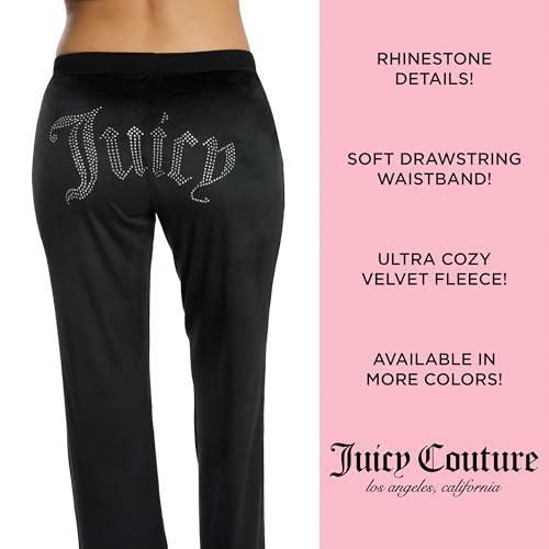 Juicy Couture Women's 2 Piece Velvet Fleece Long Sleeve Scoop Neck Fitted Top and Pants Lounge Sleepwear Set2