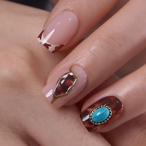 Image of CurvLife Soft Gel Square Press-On Nails Short, Reusable Fake Nails with Glue & Adhesive Tabs, 30PCS Salon-Quality Stick-On Nails for At-Home Manicure (Desert Jewel)