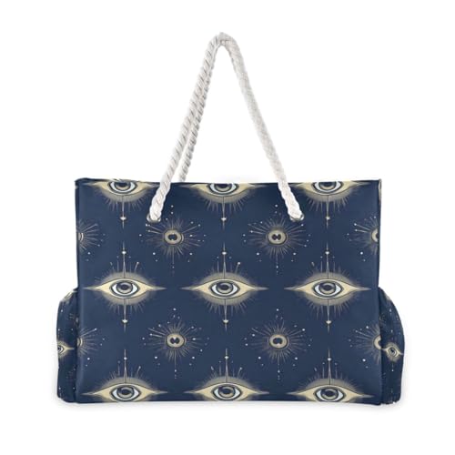 Blue and Back Evil Eye (3) Beach Bag & Travel Tote Bag Large Sandproof with Zipper Closure, Wet Pouch for Swim Gym Travel2