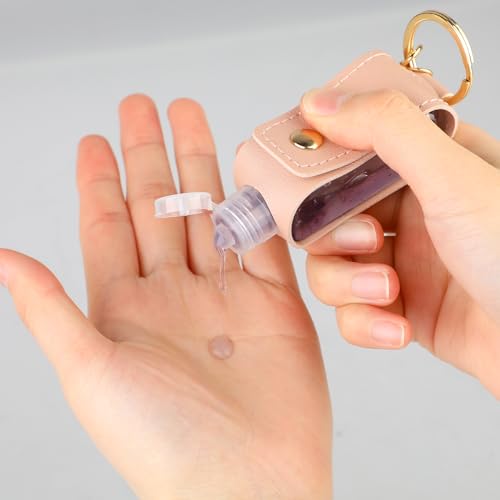 Mozeat Lens 2 peças pequeno desinfetante para as mãos chaveiro portátil de couro desinfetante para a