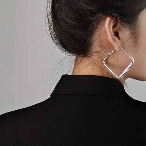 Vintage Geometric Square Earrings for Women Large Hollow Square Hoop Earrings Statement Earrings Long Dangle Earrings Personalized Chunky Fashion Bold Earrings Jewelry 5