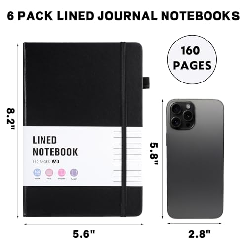 Carnet A5 ligné Lot de 6 cahiers de notes Thboxes à couverture rigide multicolore pour le bureau - 2