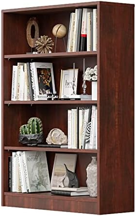 Wood Bookcase 4-Shelf Freestanding Display Wooden Bookshelf for Home Office School (11.6" D*33" W*48" H,Cherry)