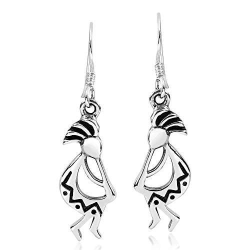 AeraVida Charming Native Kokopelli .925 Sterling Silver Dangle Festive Earrings | Classy Sterling Silver Dangle Earring for Women | Jewelry Gift