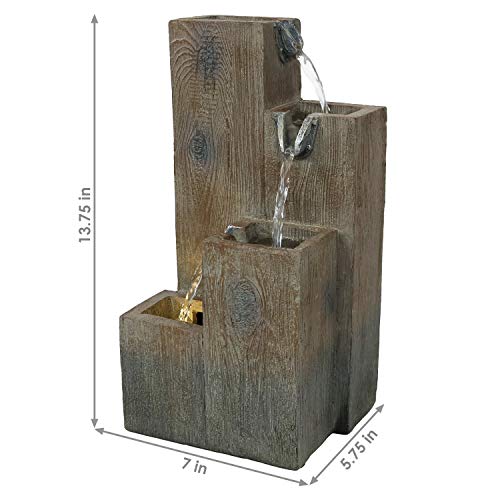 Sunnydaze 13-Inch Faux Wood Tiered Columns Indoor Tabletop Water Fountain With Led Light - Mini Interior Water Feature For Home And Office - Small Decorative Fountain #TOP2