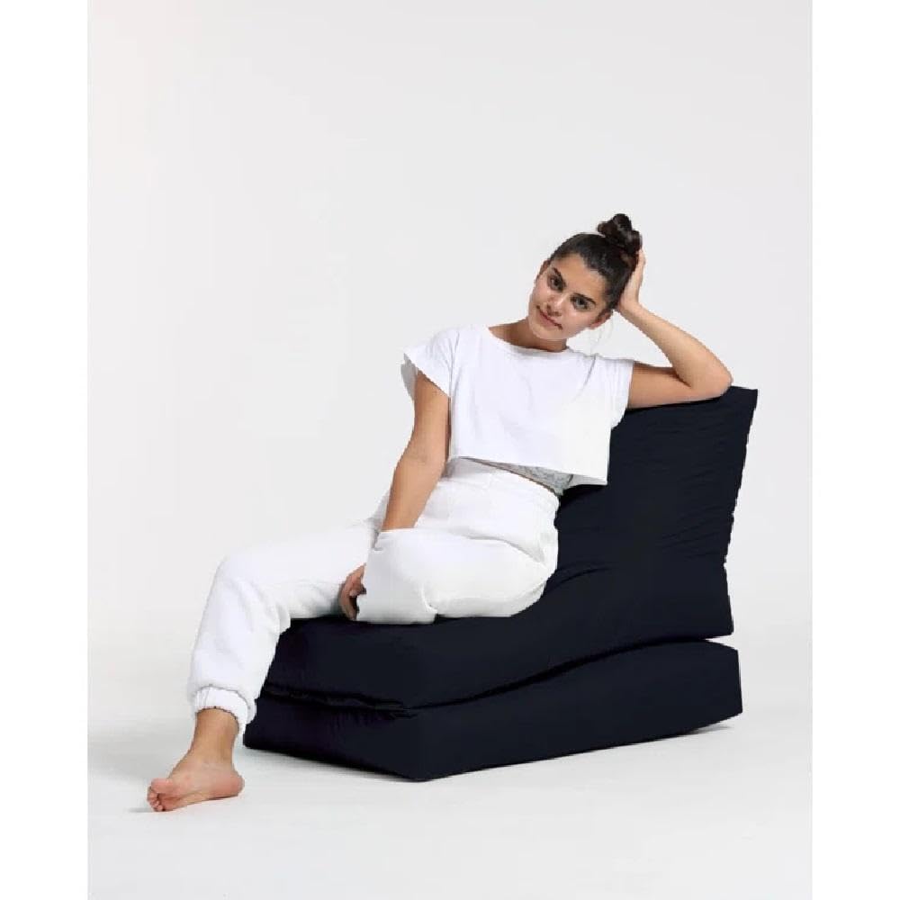 TRP Outdoor Bean Bag Chair with Comfortable & Supportive Seating 15.7''H X 21.7''W X 15.7''D | Solid Jet Black Color Waterproof Zipper Closure Durable All Seasons Soft Plush Cozy Fluffy