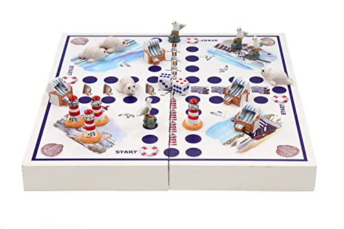 Würfelspiel Brettspiel Küstendesign maritim Leuchtturm Strandkorb Seehund Möwe 25 * 25 * 3 cm
