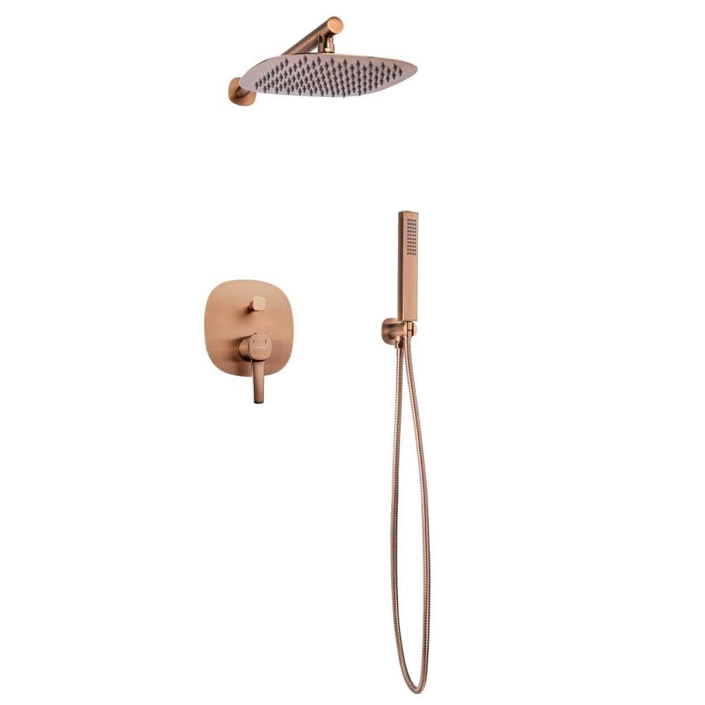 Concealed Shower Mixer Set Rainfall Brushed Copper Bronze Glamour
