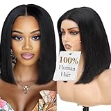 250 Density 5x5 Glueless Bob Wig,100% Human Hair,(2-Year Life,175g),Straight 12 Inch HD Lace Closure Glueless Wigs Human Hair Pre Plucked Pre Cut Short Wear and Go Bob for Women Free Part