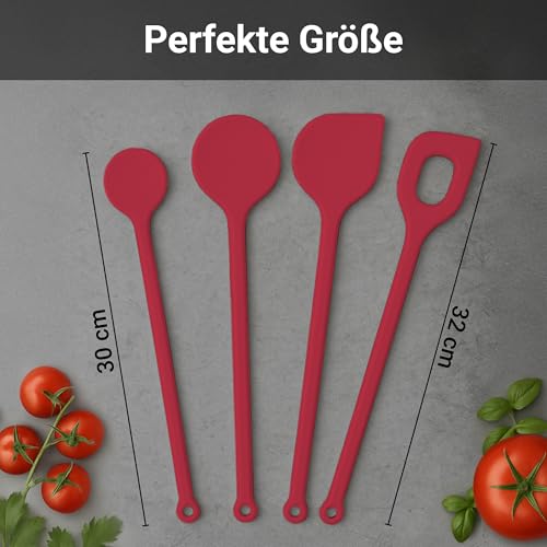 Foto von Kigima 4-teiliges Kochlöffel-Set in Rot - Hochwertige Küchenutensilien aus hitzebeständigem Kunststoff - Ideal für Ihre Küche