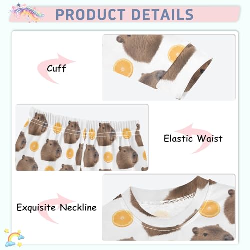 Capybara Orange Pattern Cute Pajama Sets Long Sleeve Top and Pants, Snug Fit Sleepwear for Night Wears4