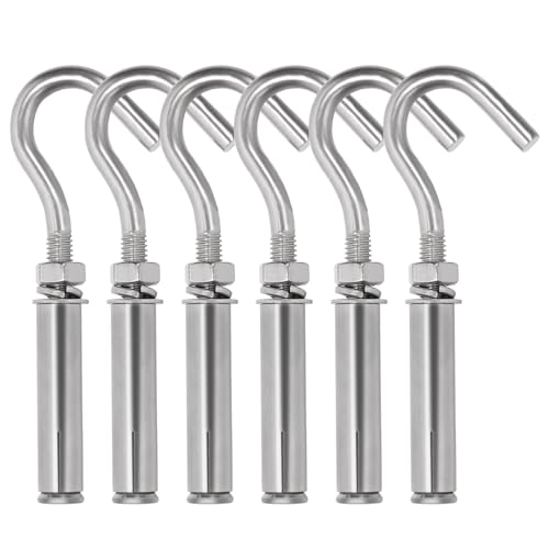Swpeet Lot de 6 crochets M6 en acier inoxydable avec vis d'expansion robustes en béton pour mur en béton