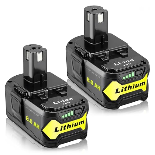Image of Replacement for Ryobi 18V Battery: 8.0Ah Replace Compatible with Ryobi Lithium Battery P107 P108 Cordless Power Tools with LED Indicator Light 2 Pack