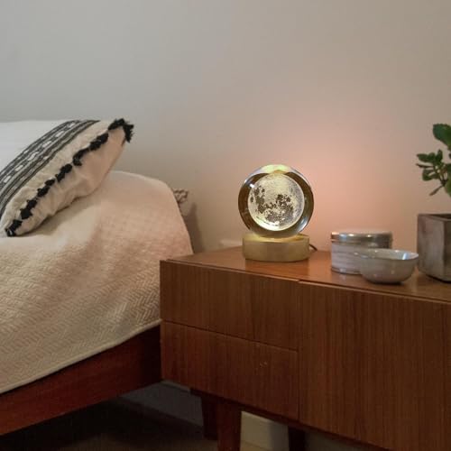Image of CPENSUS Led Moon Ball 3D Crystal Ball Night Light With USB Wooden Base, Perfect For Home Office Decor And Unique Birthday Gift For Adults Multicolor
