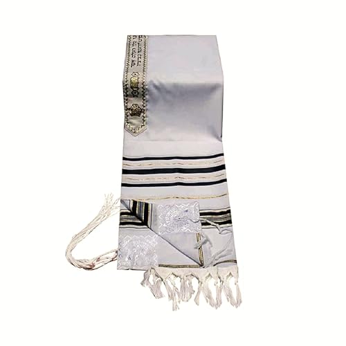 Messianic Robe / Jewish Black and gold Tallit Prayer Shawl Size 57-180 Cm, White