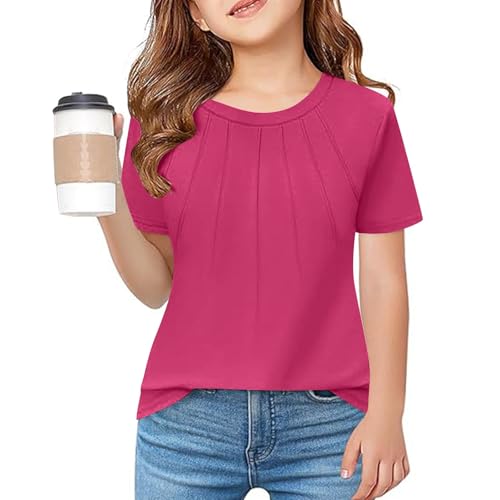 Kids Girls Pleated Short Sleeve T Shirts Crewneck Casual Loose Tees Cotton Solid Color Summer Fashion Tops Clothes4