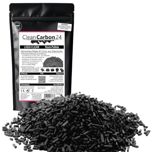 CleanCarbon24 Mikro-Aktivkohle-Pellets Ø1,5 mm | Flüssig- & Geruchsfilter | Aktivkohle für Kühlschrank, Aquarium, Teich, Weinkühler | HOCHAKTIV & Feinpelletiert (2,5L | 1,25Kg)