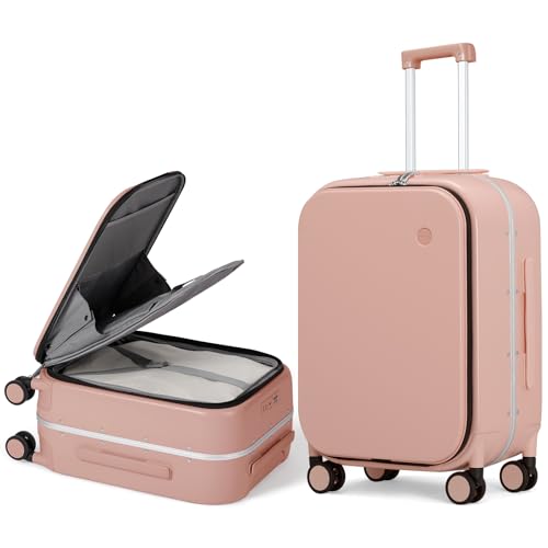 Hanke Valigia con ruote Bagaglio a mano con Borsa per Laptop 18 "20" 61 cm Bagaglio da viaggio Telaio in Alluminio Policarbonato Hardside TSA Lock, rosa, 50,8 cm, Bagagli alla moda con tasca frontale