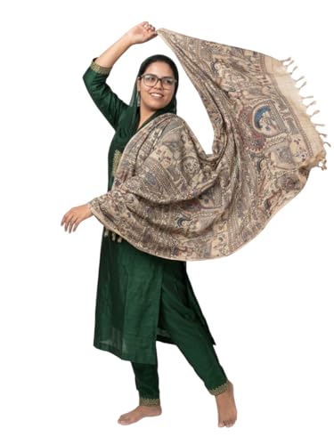 Image of Present Khadi cotton Madhubani print dupatta and body print for woman & girls. Dupatta for Women | 2.5 Meter loom product Cotton Dupatta | multicolored Traditional Ethnic wear dupatta