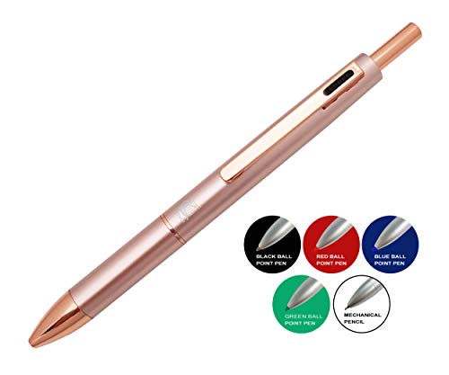 KenTaur Multi-Color Pen In One (Rose Gold) 5 In 1 Multifunction Pen with Black, Blue, Red, Green Ballpoint Pen and 0.7mm Mechanical Pencil - Uses D1 Refills